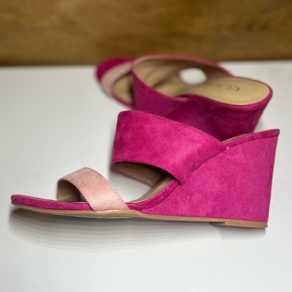 Pink suede sandal wedge with double strap - Picture 11 of 11